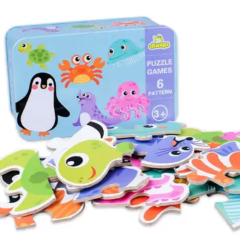

Kuulee 6 in 1 Kids Baby Cartoon Animal Pattern Puzzles Early Education Wood Toy High Quality Child Interesting Toys