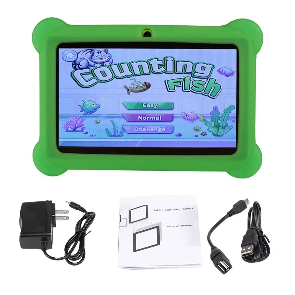

7 inch Children Tablet Q88 512MB+4GB A33 Quad Core 0.3MP Dual Camera 1024*600 Wifi Android 4.4 Tablet PC With Silicone Cover