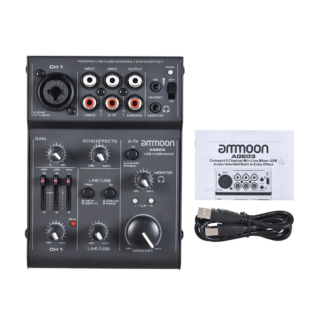 Ammoon AGE03 5 канальный мини микрофон линейный микширование консольный микшер с USB