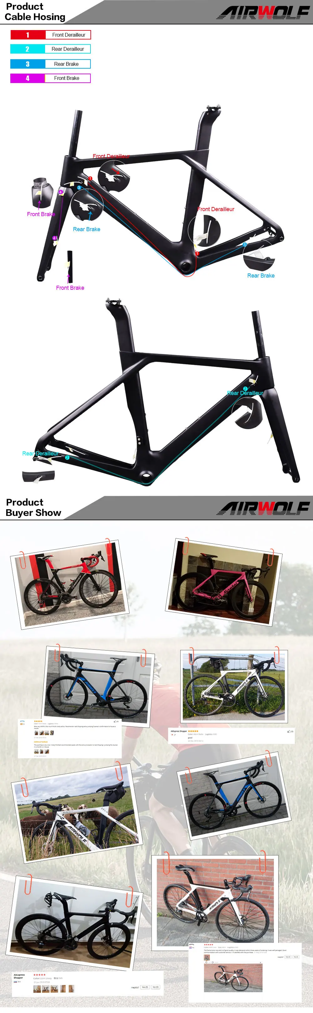 Flash Deal Airwolf carbon fiber bike frame size in 49/52/54/56cm Bicicleta Carbon Bike Frame disc road carbon frame 13