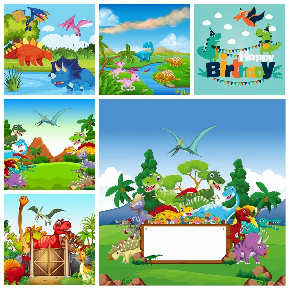 Laeacco Birthday Photo Backdrops Jungle Forest Dinosaur Animals Party Baby Shower Photography Backgrounds For Studio Props | Электроника