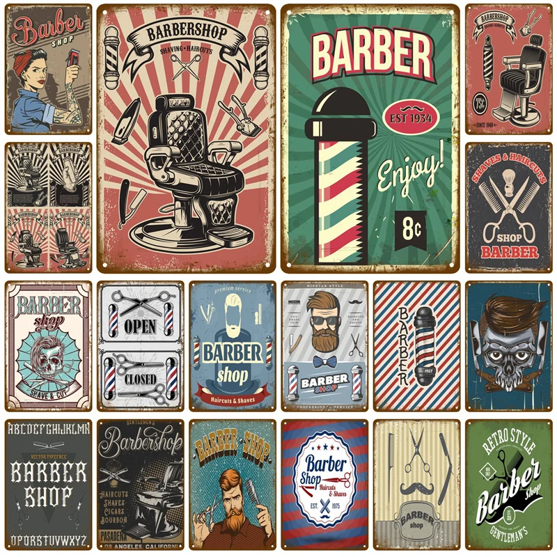 Barber Shop Retro Pub Bar Decoration Tin Sign Shabby Chic Home Decor Plaque Metal Wall Poster Vintage Art | Дом и сад