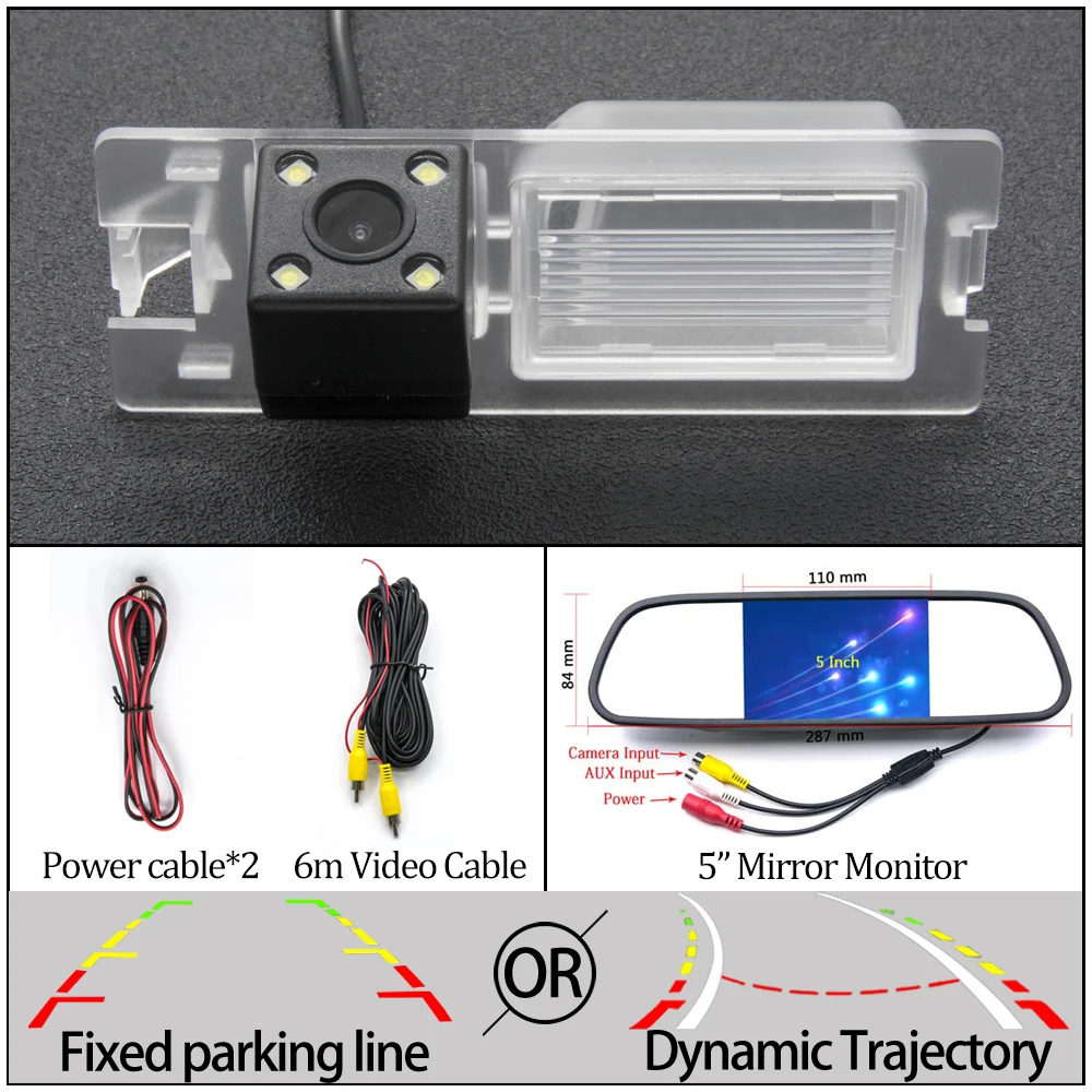 Фиксированная или динамическая траектория треков камера заднего вида для FIAT 500L/500L треккинг/500L гостиная/500X Punto Bravo/Brava автомобильный монитор - Название цвета: 4LED N 5 inch Mirror