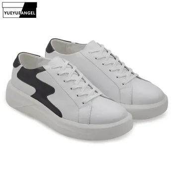 

Luxury Men Casual White Shoes Fashion Lace Up Round Toe Platform Shoes Breathable Genuine Leather Sneakers Zapatos Hombre 37-44