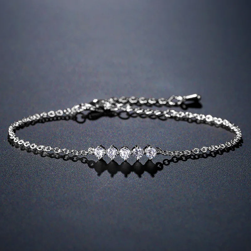 Gem Silver Color Cellacity простой серебряный 925 ювелирные изделия браслет из драгоценных камней для Для женщин маленький аккуратный Круглый Циркон знакомства подарок может быть ножной браслет - Цвет камня: Gem Silver Color