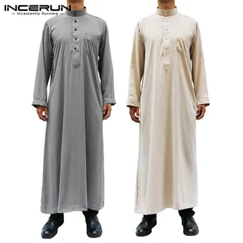 

INCERUN Spring Men Robes Casual Striped V Neck Long Sleeve Soft Robe Fashion Muslim Homewear Bathrobes Loose Man Pajamas Kimono