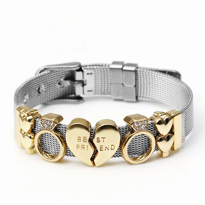 925 модные серебряные часы из нержавеющей стали, сетчатые браслеты для пояса для женщин и мужчин, пара, розовое золото, браслет с подвеской в виде сердца для влюбленных - Окраска металла: YD001-3