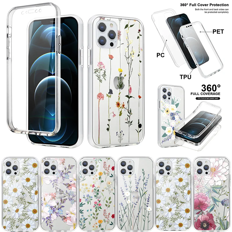 Двойной защитный чехол для iPhone 13 12 Pro Max Mini 11 XS MAX X XR SE 360 7 8 6 6S 5 2020 Plus 2 в 1 с полным