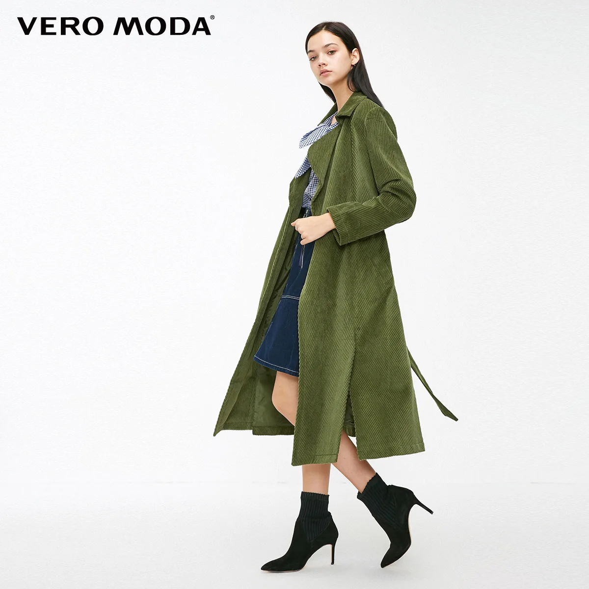 Vero Moda женские хлопковые вельветовые средней длины чистый ветровка куртка тренчкот | 318409508 - Цвет: Rifle green