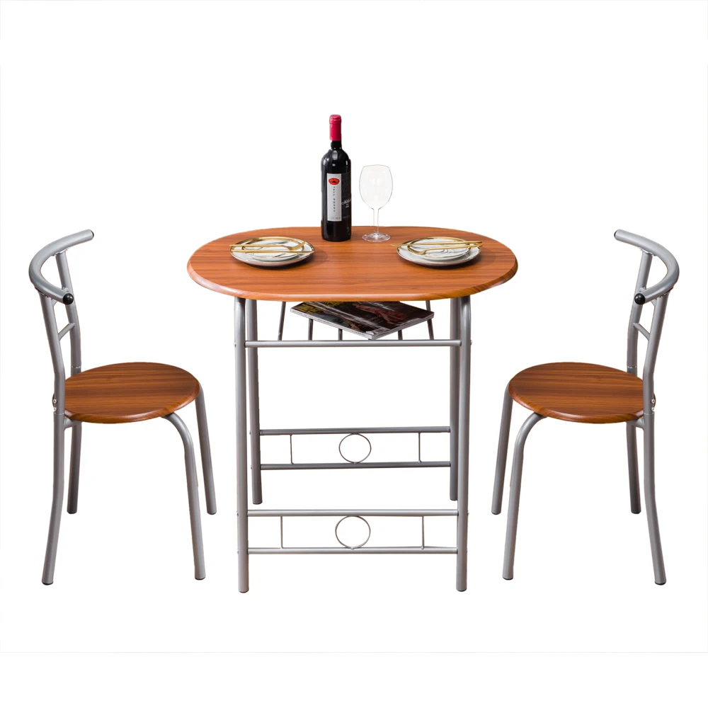 

80x53x76cm Dining Table Set Brown Wood Grain PVC Breakfast Table One Table and Two Chairs