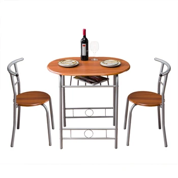 

80x53x76cm Dining Table Set Brown Wood Grain PVC Breakfast Table One Table and Two Chairs