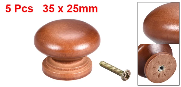 Uxcell 5-12 шт. круглая ручка 35 мм 24 мм 28 мм диаметр мебель для шкафа спальни кухни темно-коричневого дерева белого цвета - Цвет: Red elm 35x25mm 5pc