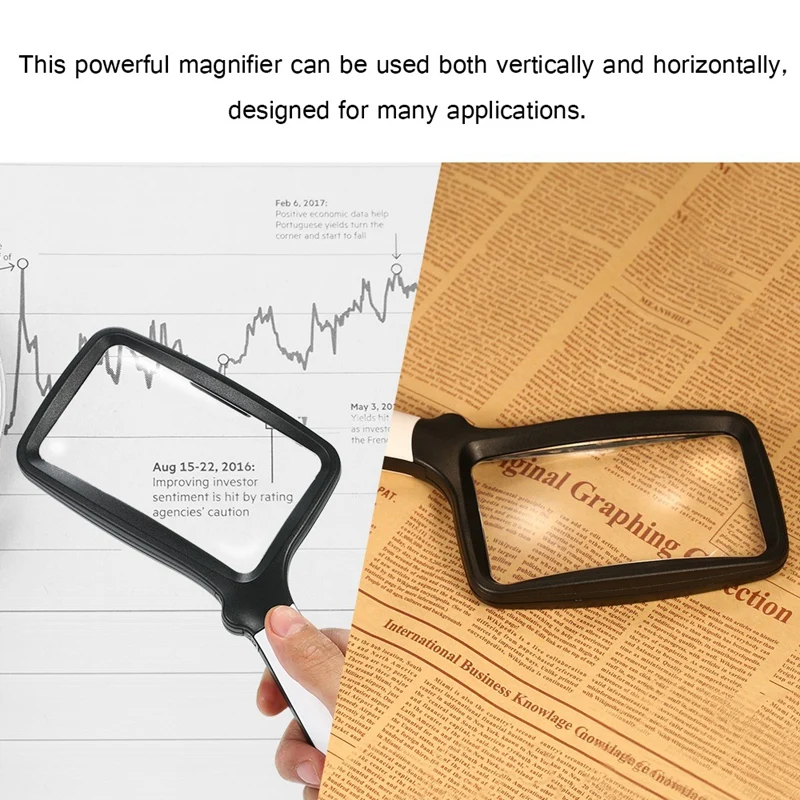 2X Handheld Folding Magnifier With 5 Led Light Hd Acrylic Square Magnifying Glass For Elderly Reading Newspaper Looking Watching