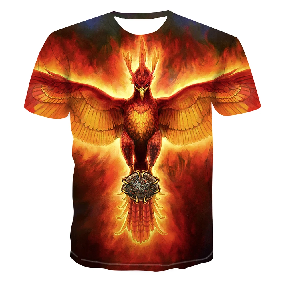 

Precious Animals 3D Printing T-shirt Men's and Women's Tops 3d Novelty red color phoenix Tees shirt Casual Short Sleeve Shirts