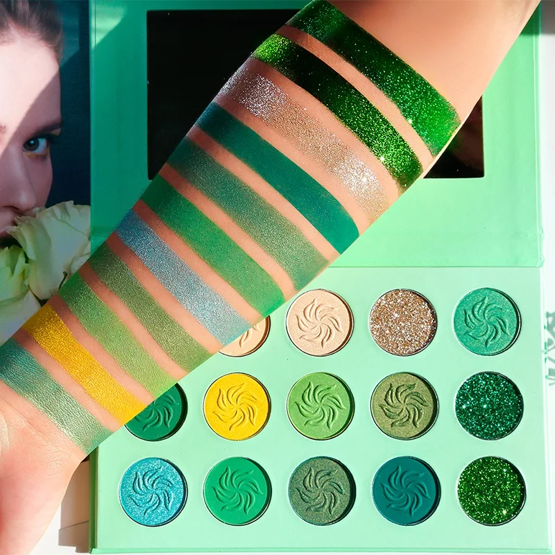 DE'LANCI Makeup Eyeshadow Palette 15 Color Matte Shimmer Pigmented Glitter Eye Shadow Palette Rainbow Neon Make Up Palette-Green DE'LANCI Makeup Eyeshadow Palette 15 Color Matte Shimmer Pigmented Glitter Eye Shadow Palette Rainbow Neon Make Up Palette-Green
