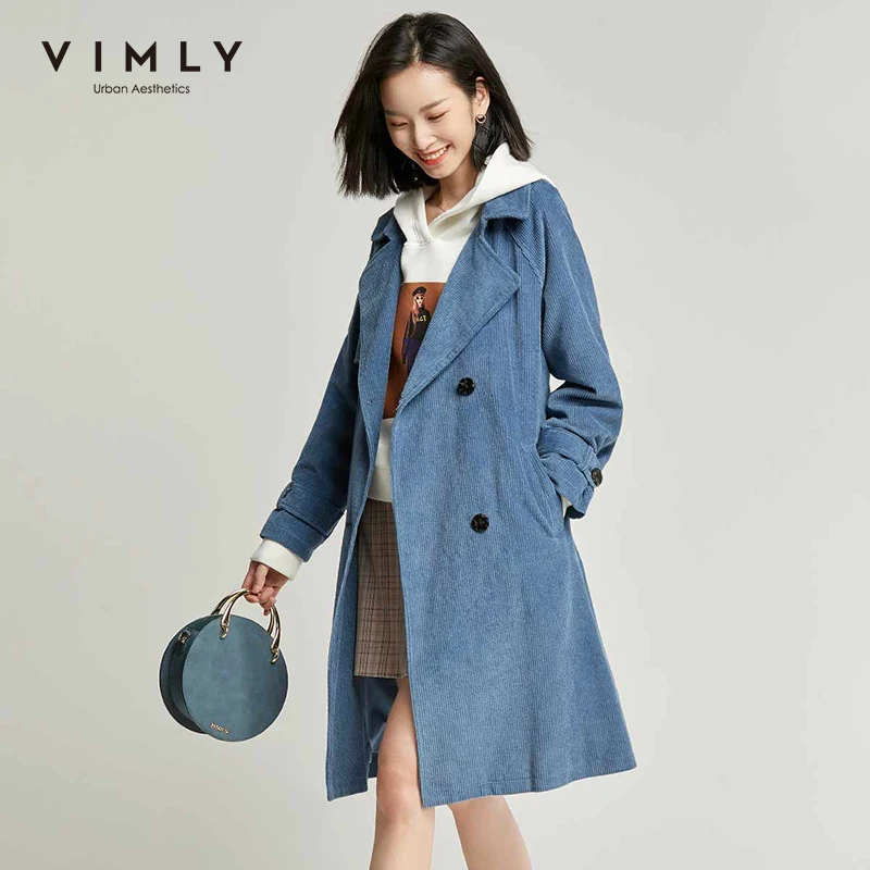 Винтажное пальто для женщин Vimly весна осень двубортный ремень с отворотом