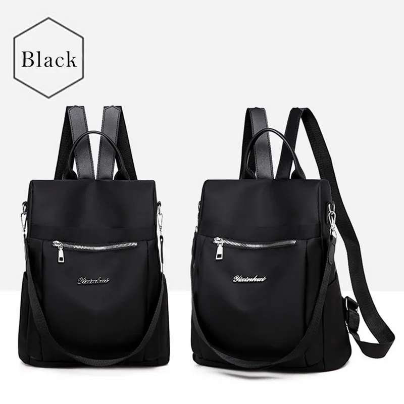 black MoneRffi женский нейлоновый рюкзак женский Одноцветный рюкзак для путешествий женская школьная сумка для девочек-подростков сумка на плечо Высокая емкость - Цвет: black