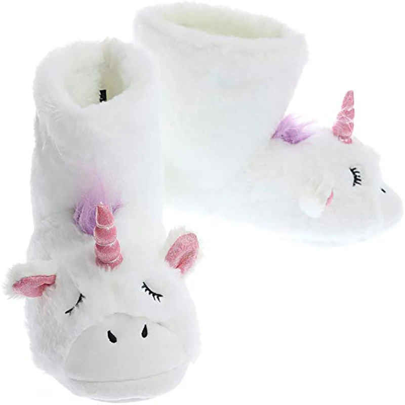 Millffy/милые зимние ботинки с единорогом; Плюшевые ботинки; теплые Нескользящие хлопковые ботинки с мехом; домашняя женская обувь из хлопка
