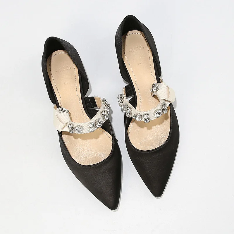 Korean Shoes Tennis Female Casual Sneaker Shose Women Crystal Soft Shallow Mouth Pointed Toe Breathable Dress Rhinestone