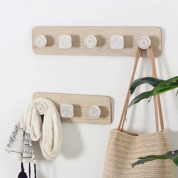 

Nordic Natural Wood Clothes Hanger Wall Mounted Coat Hook Decorative Key Holder Hat Scarf Handbag Storage Hanger Bathroom Rack