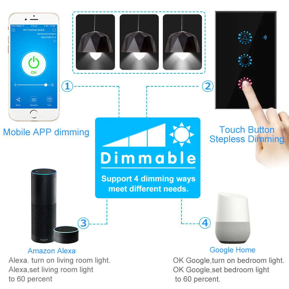 Умный светильник, диммер, стандарт ЕС/США, Wifi, умный переключатель, сенсорный голосовое приложение, управление, переключатель с регулируемой яркостью, работает с Amazon Alexa Google Home