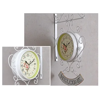 

Cockerel Bell Outdoor Double Side Clock Garden Wall Outside Bracket Station Design Home Clocks Living Room Decoration Quartz