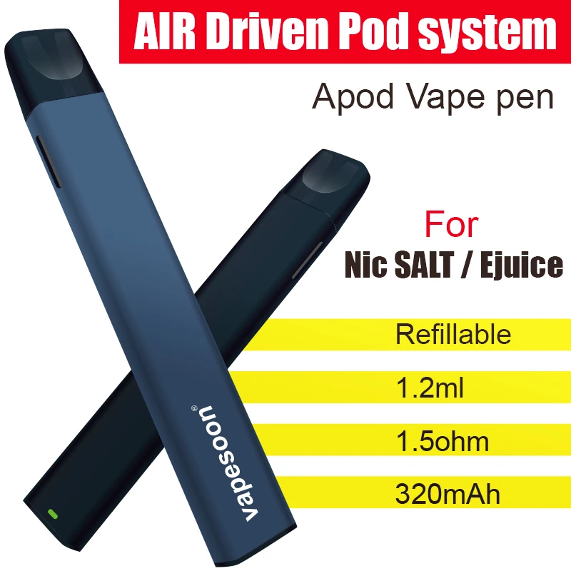 

Original New vapesoon Apod Pod Vape Starter Kit 320mAh High-quality air driven Pod system 1.2ml Pod System