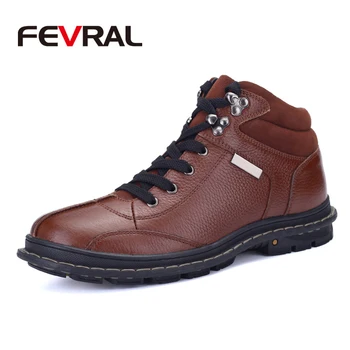 

FEVRAL Fashion Men Boots Designer Winter Short Plush Genuine Leather Casual Boots 2020 New Keep Warm Male Snow Boots Size 37~47