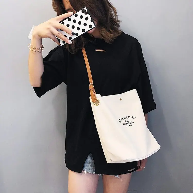 

2019 Korean-style New Style Joint Canvas Shoulder Large Bag INS Casual Versatile Shoulder Lettered Canvas Bag