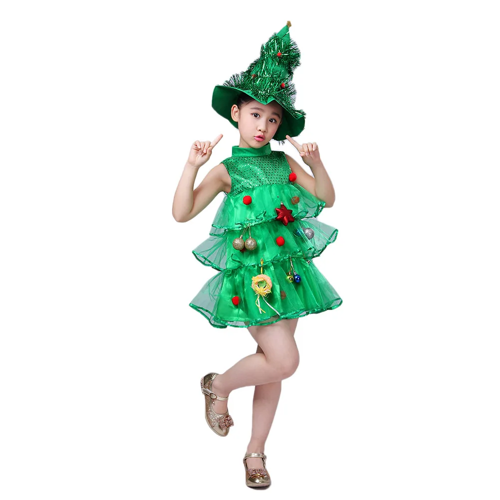 1 предмет, шляпа и платье с рождественской елкой, костюм для сцены, детское рождественское представление, костюм для девочек