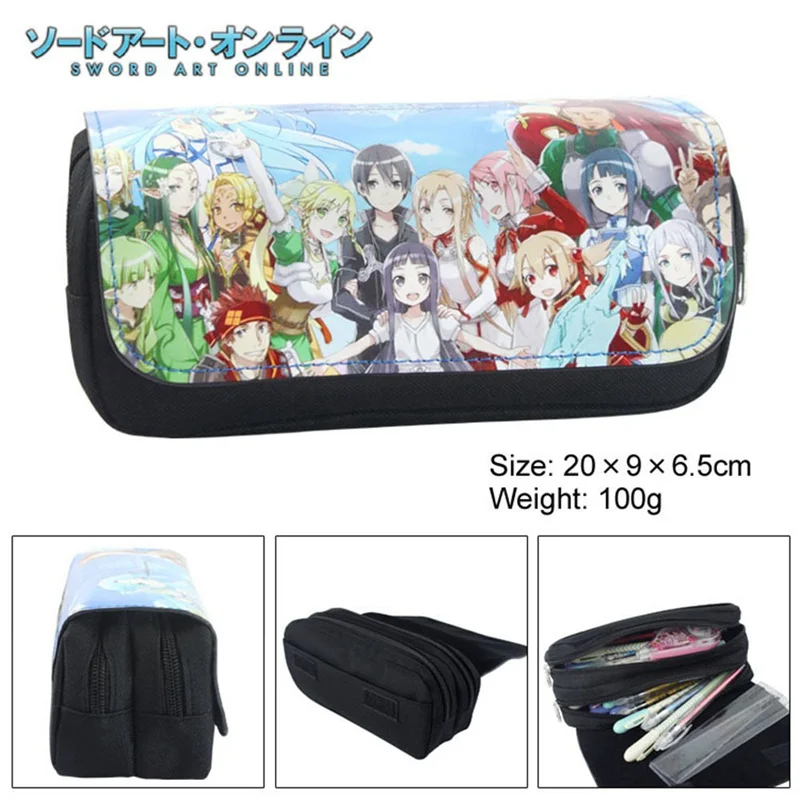 Sword Art онлайн аниме модная косметичка учебная Канцелярия Карандаш Чехол с двойной молнией для мальчиков или девочек