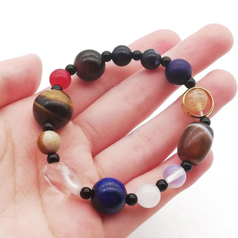 Universe Galaxy Star Bracelet 8 Planets Astronomical Solar System Tiger Eye Gem Stone Bracelet For Men Or Women Healing Jewelry
