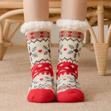 Женские домашние тапочки с подкладкой из плюша и флиса; Рождественские теплые домашние Нескользящие пушистые уютные зимние женские носки