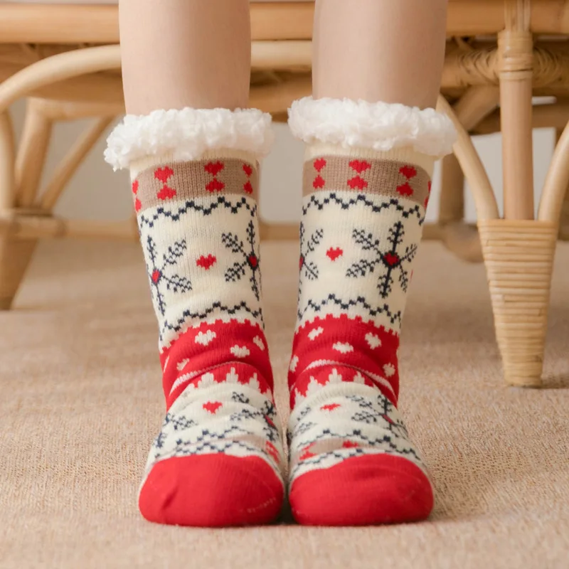 

Women Indoor Plush Fleece Lining Slipper Sock Christmas Floor Home Thermal Sherpa Lined Nonskid Fuzzy Cozy Winter Socks Female