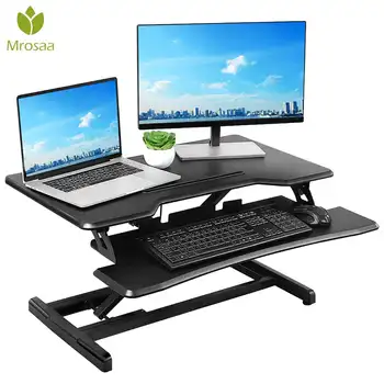 

Height Adjustable Standing Desk Sit to Stand Gas Spring Riser Converter Laptop Desk Tabletop Workstation fits Dual Monitor