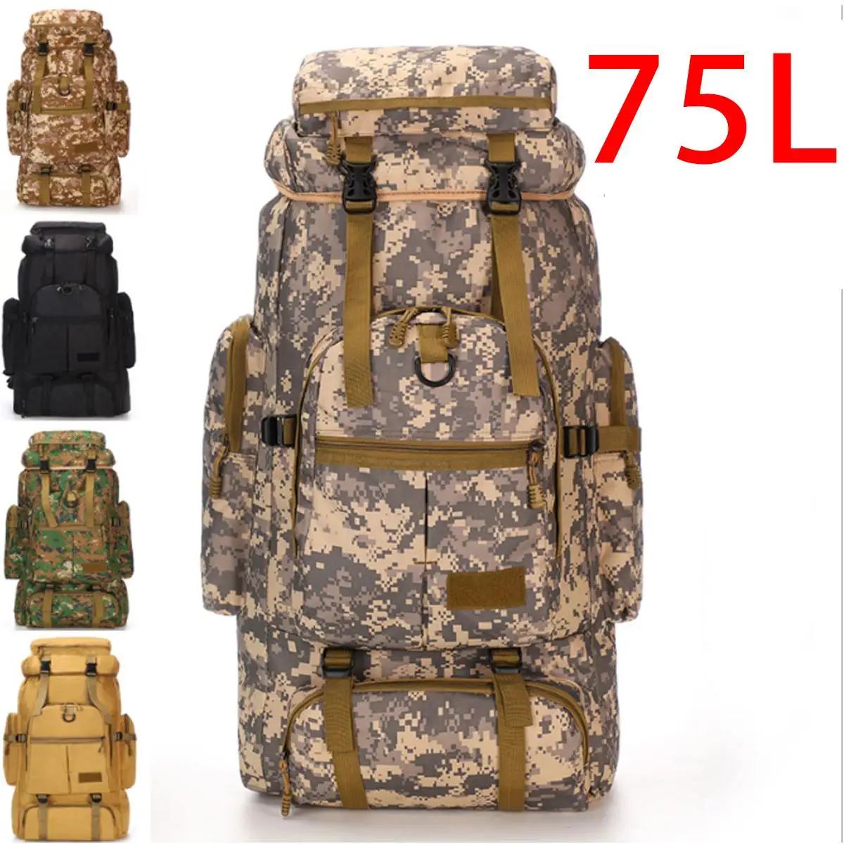 

75L Tactical Backpack Military Men Army Waterproof Outdoor Big Backpacks Rucksack Hiking Camping Hunting Climbing Bags Travel