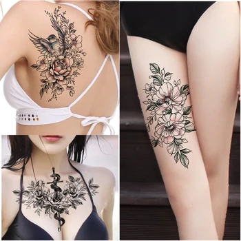 

5Pcs Waterproof Temporary Tattoo Sticker Rose Tiger Wolf Pattern Water Transfer Breast Shoulder Flower Body Art Fake Tattoo