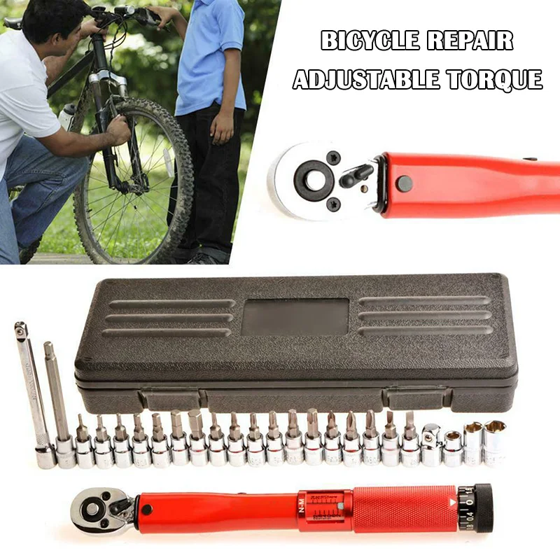 

20/25pcs Bicycle Repair Adjustable Torque Wrench Reversible Click Type Torque Wrench QP2