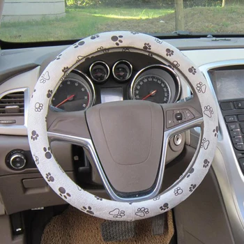 

38CM Grey Soft Lovelys Paw Printed Automotive Car Steering Wheel Cover Decor