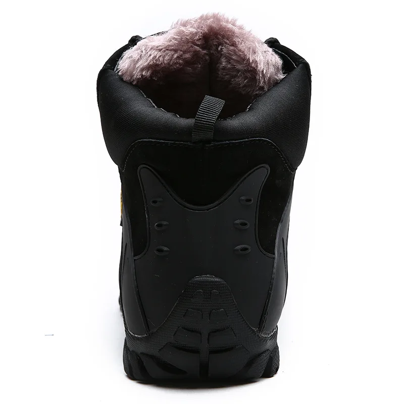 black with plush Зимние мужские ботинки из водонепроницаемой кожи и замши; теплые плюшевые ботинки на шнуровке; модная повседневная обувь с высоким берцем; мужские ботильоны - Цвет: black with plush