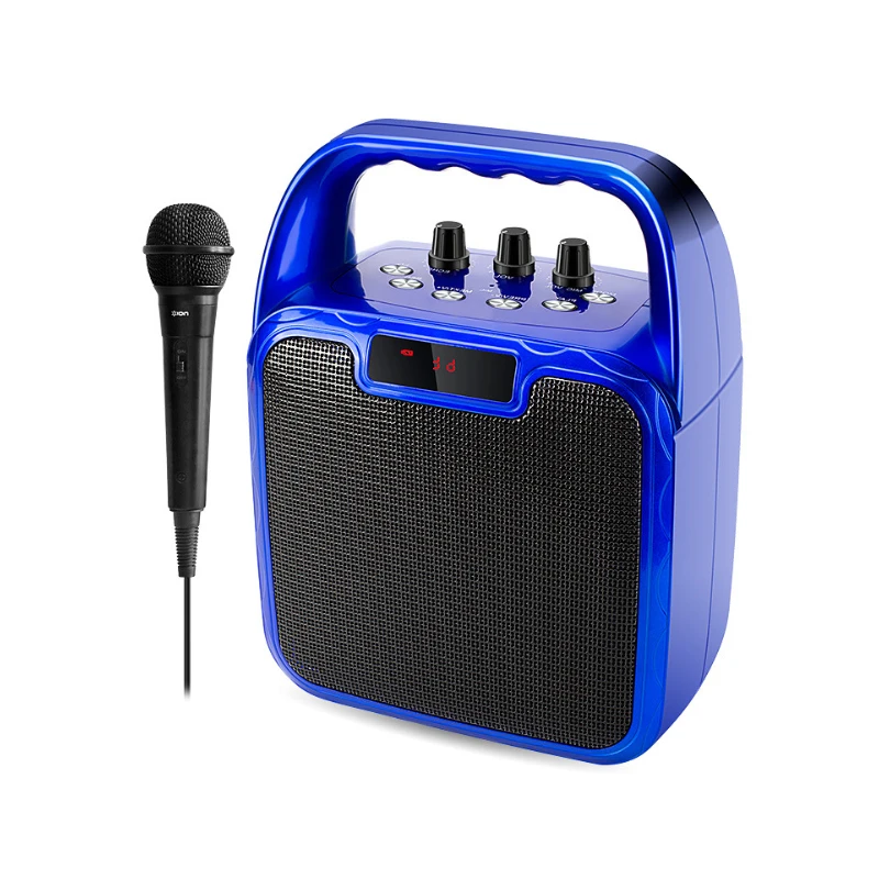 Bluetooth беспроводной динамик с микрофоном караоке машина голосовой усилитель ручной микрофон для вечерние на открытом воздухе в помещении деятельности - Цвет: Blue