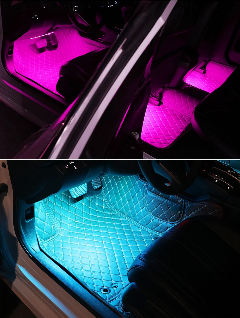 Ambient Light Car Led Neon Floor Foot Light APP Cigarette Lighter RGB Auto Interior Decorative Atmosphere Lights 12V Universal