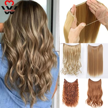 

MANWEIDark brown light brown two-tone Natural curly Hair Extensions Invisible Fish Line No Clips In Hair Extensions Hairpiece