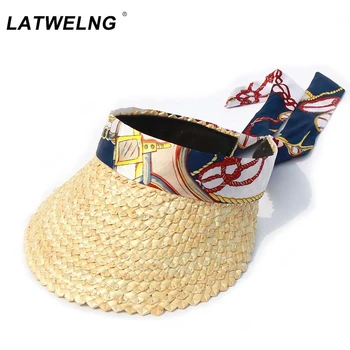 

New Design Big Bow Beach Hats For Women Fashion Scarf Ribbon Sun Caps Female Summer Straw Visor Hat Empty Top Caps Wholesale