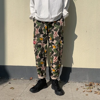 

2020 Spring And Autumn New National Tide Maple Leaf Print Overalls Fashion Casual Multi-pocket Loose Trousers Camouflage M-2XL