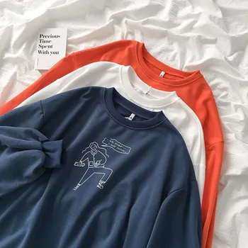 

Spring BF Style Sweatshirt Women Casual Loose Oversize Character Printing Blue Long Sleeve Pullover Female Street Fashion Tops