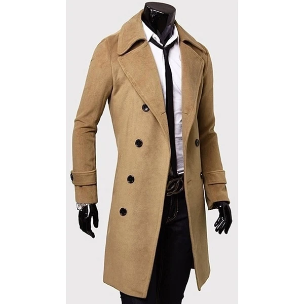 Zogaa зимние Для мужчин s шерстяное пальто-тренчи для длинное пальто в два ряда пуговиц удлиненный Briefnessand Повседневное Для Мужчин's шерстяное пальто, зауженное Fit - Цвет: Хаки