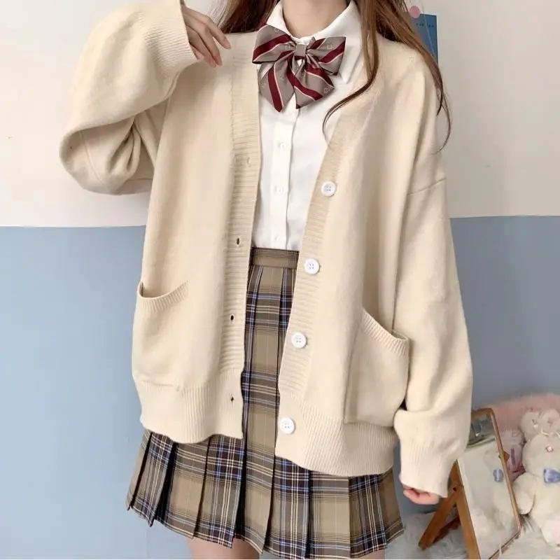 Cardigan Women Solid Oversize Harajuku Loose Sweaters Student Preppy Sweet Girl Cute Knitwear New All-match Soft Hot Sale Basic 2021 femme cardigans sweaters cherry sweet all match autumn ol fashion loose fitting knitwear slim warm hot coats v neck