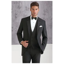 

2022 New Arrival Men's Peak Lapel Suits Hot Selling Custom Made One Button Handsome Black Casual Wear Blazer 3 Pieces Skinny