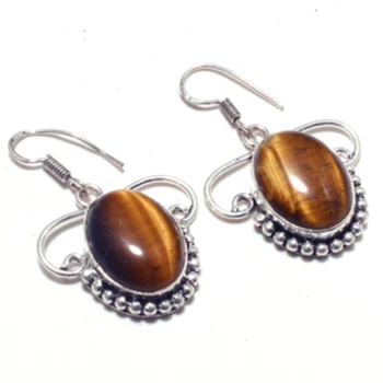 

Genuine Tiger Eye, Silver Overlay on Copper Earrings , Hand made Jewelry Gift